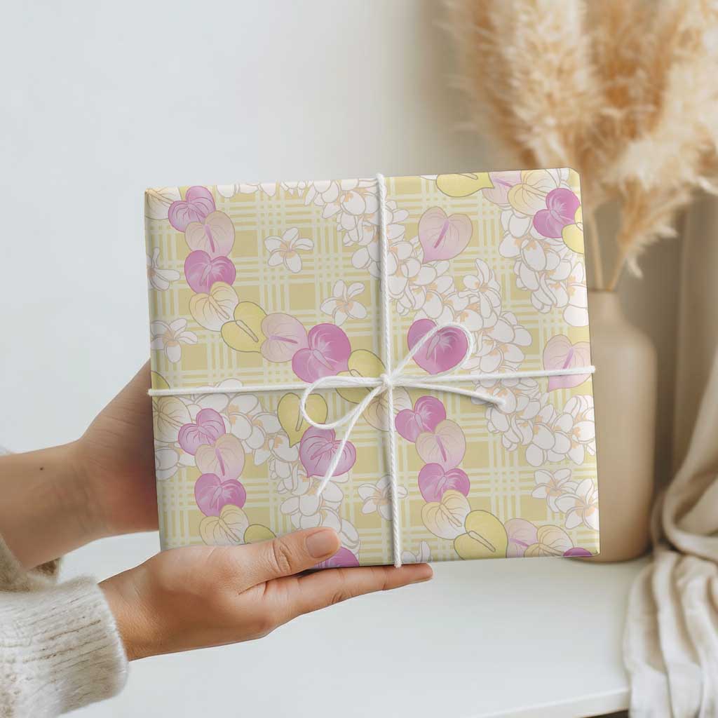 Anthurium Plumeria Lei Pastel Wrapping Paper Yellow Hawaiian Splendid Palaka LT01 - Polynesian Pride