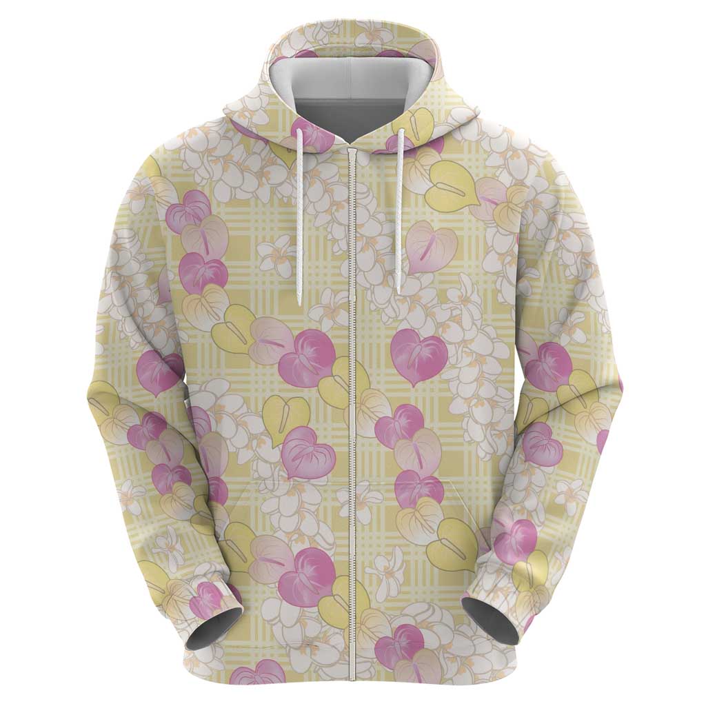 Anthurium Plumeria Lei Pastel Zip Hoodie Yellow Hawaiian Splendid Palaka