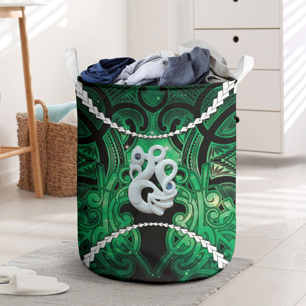 Maori Matariki Manaia Kakariki Laundry Basket Maori Kowhaiwhai Pattern Galaxy