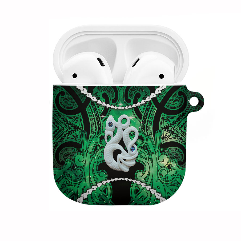 Maori Matariki Manaia Kakariki AirPods Case Maori Kowhaiwhai Pattern Galaxy LT01 Green - Polynesian Pride