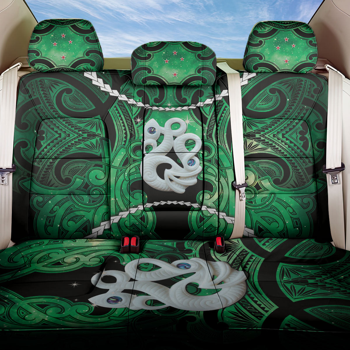 Maori Matariki Manaia Kakariki Back Car Seat Cover Maori Kowhaiwhai Pattern Galaxy