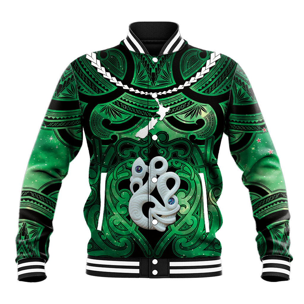 Personalised Maori Matariki Manaia Kakariki Baseball Jacket Maori Kowhaiwhai Pattern Galaxy LT01 Unisex Green - Polynesian Pride