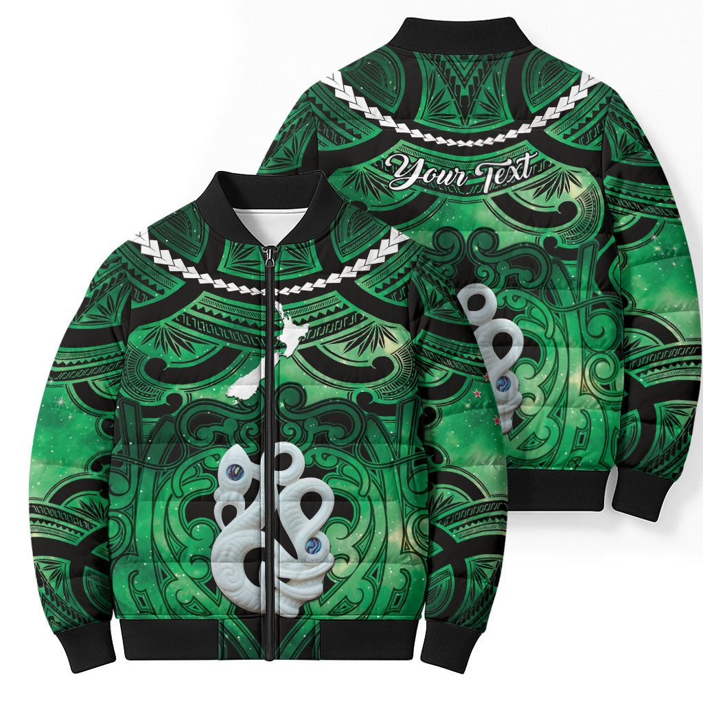 Personalised Maori Matariki Manaia Kakariki Bomber Puffer Jacket Maori Kowhaiwhai Pattern Galaxy LT01 - Polynesian Pride