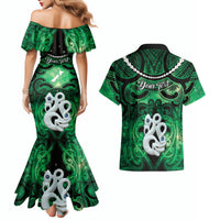 Personalised Maori Matariki Manaia Kakariki Couples Matching Mermaid Dress and Hawaiian Shirt Maori Kowhaiwhai Pattern Galaxy