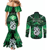 Personalised Maori Matariki Manaia Kakariki Couples Matching Mermaid Dress and Long Sleeve Button Shirt Maori Kowhaiwhai Pattern Galaxy