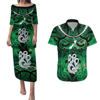 Personalised Maori Matariki Manaia Kakariki Couples Matching Puletasi and Hawaiian Shirt Maori Kowhaiwhai Pattern Galaxy