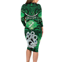 Personalised Maori Matariki Manaia Kakariki Family Matching Long Sleeve Bodycon Dress and Hawaiian Shirt Maori Kowhaiwhai Pattern Galaxy