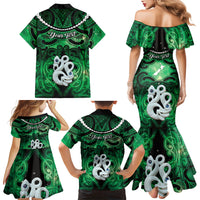 Personalised Maori Matariki Manaia Kakariki Family Matching Mermaid Dress and Hawaiian Shirt Maori Kowhaiwhai Pattern Galaxy