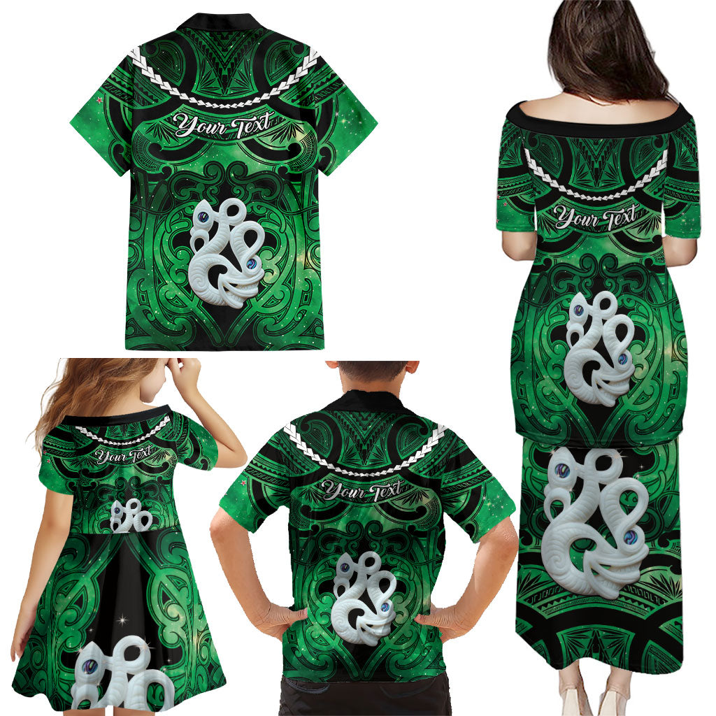 Personalised Maori Matariki Manaia Kakariki Family Matching Puletasi and Hawaiian Shirt Maori Kowhaiwhai Pattern Galaxy