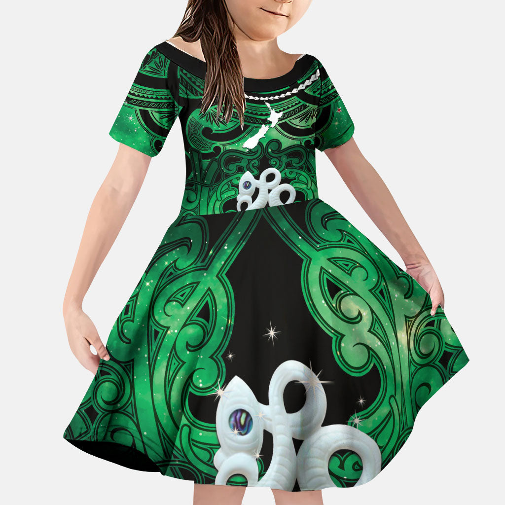 Personalised Maori Matariki Manaia Kakariki Family Matching Summer Maxi Dress and Hawaiian Shirt Maori Kowhaiwhai Pattern Galaxy