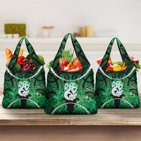 Maori Matariki Manaia Kakariki Grocery Bag Maori Kowhaiwhai Pattern Galaxy LT01 3-pack One Size Green - Polynesian Pride