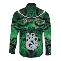 Personalised Maori Matariki Manaia Kakariki Long Sleeve Button Shirt Maori Kowhaiwhai Pattern Galaxy