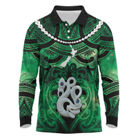 Personalised Maori Matariki Manaia Kakariki Long Sleeve Polo Shirt Maori Kowhaiwhai Pattern Galaxy
