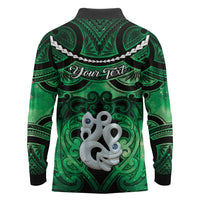 Personalised Maori Matariki Manaia Kakariki Long Sleeve Polo Shirt Maori Kowhaiwhai Pattern Galaxy