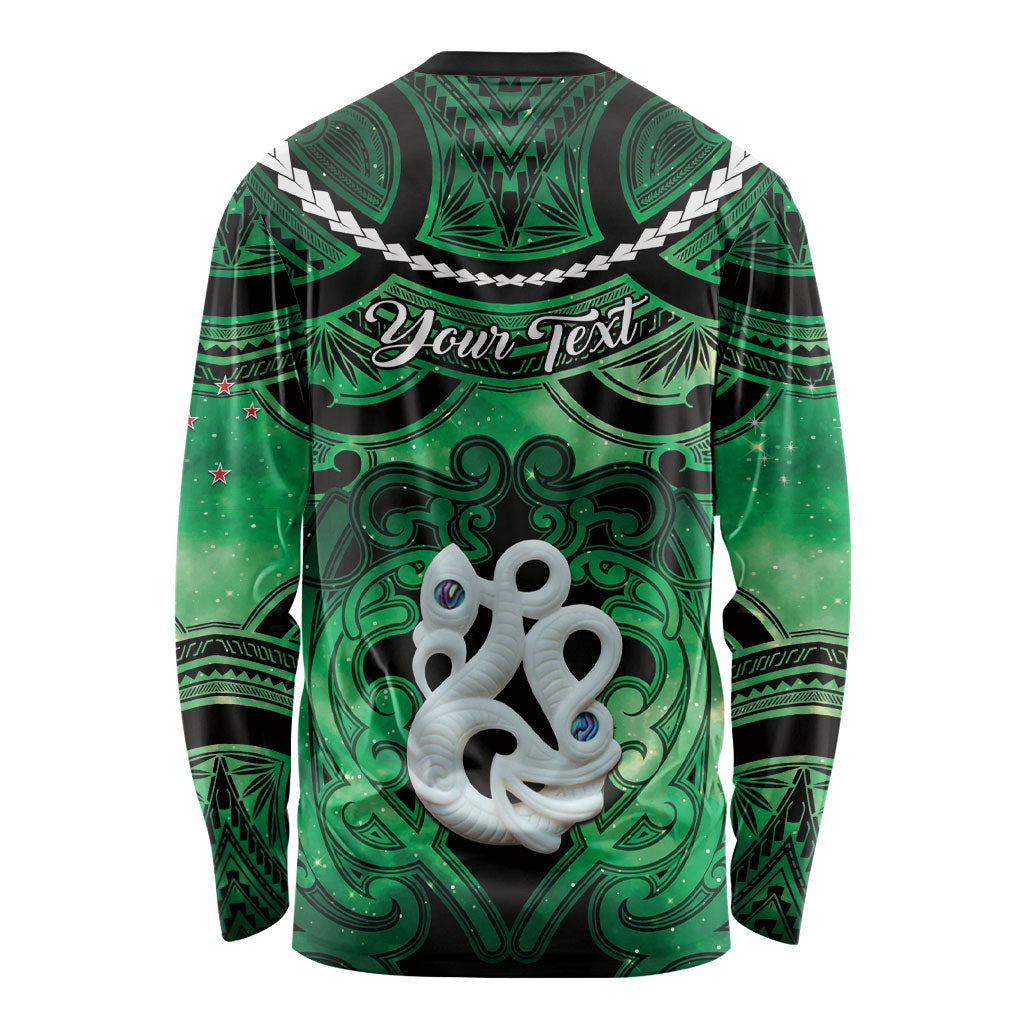 Personalised Maori Matariki Manaia Kakariki Long Sleeve Shirt Maori Kowhaiwhai Pattern Galaxy