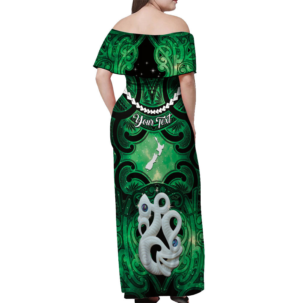 Personalised Maori Matariki Manaia Kakariki Off Shoulder Maxi Dress Maori Kowhaiwhai Pattern Galaxy