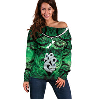 Personalised Maori Matariki Manaia Kakariki Off Shoulder Sweater Maori Kowhaiwhai Pattern Galaxy
