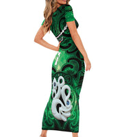 Personalised Maori Matariki Manaia Kakariki Short Sleeve Bodycon Dress Maori Kowhaiwhai Pattern Galaxy LT01 - Polynesian Pride