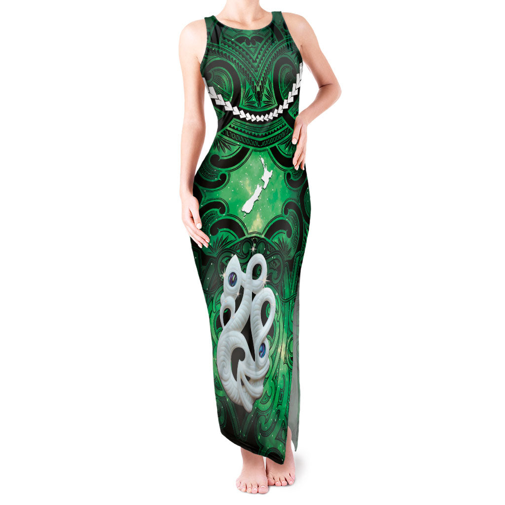 Personalised Maori Matariki Manaia Kakariki Tank Maxi Dress Maori Kowhaiwhai Pattern Galaxy