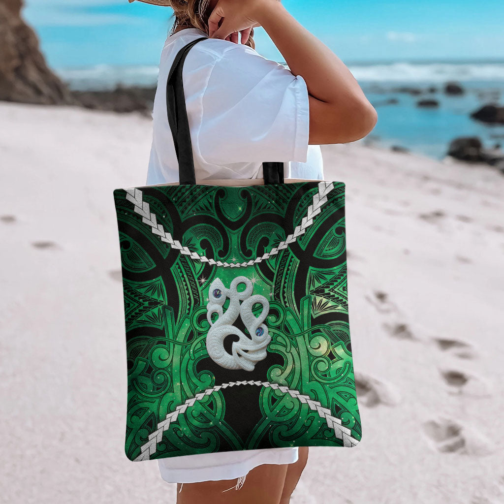 Maori Matariki Manaia Kakariki Tote Bag Maori Kowhaiwhai Pattern Galaxy