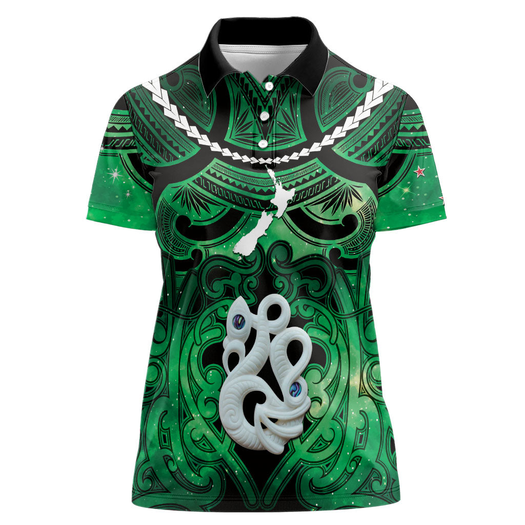 Personalised Maori Matariki Manaia Kakariki Women Polo Shirt Maori Kowhaiwhai Pattern Galaxy LT01 Female Green - Polynesian Pride