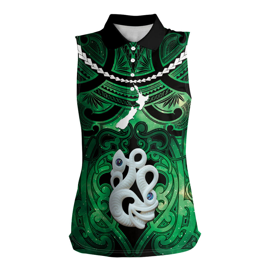 Personalised Maori Matariki Manaia Kakariki Women Sleeveless Polo Shirt Maori Kowhaiwhai Pattern Galaxy