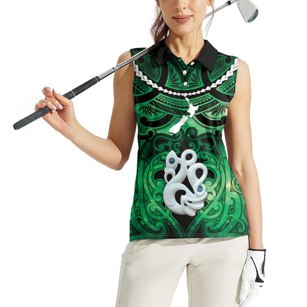 Personalised Maori Matariki Manaia Kakariki Women Sleeveless Polo Shirt Maori Kowhaiwhai Pattern Galaxy