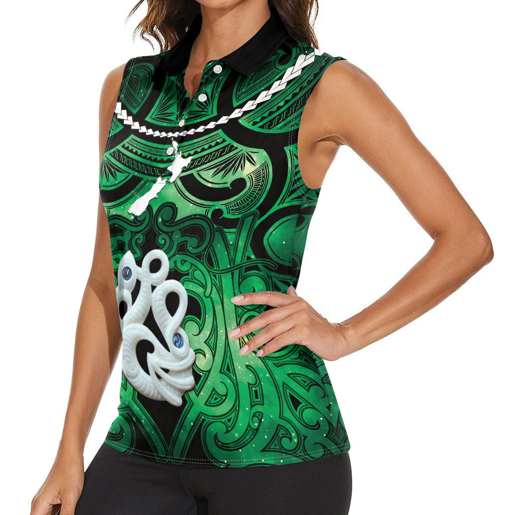 Personalised Maori Matariki Manaia Kakariki Women Sleeveless Polo Shirt Maori Kowhaiwhai Pattern Galaxy