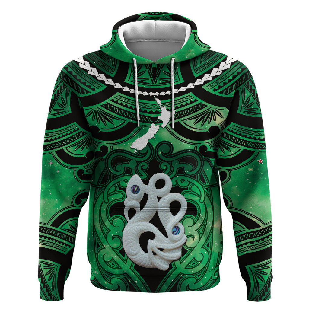 Personalised Maori Matariki Manaia Kakariki Zip Hoodie Maori Kowhaiwhai Pattern Galaxy