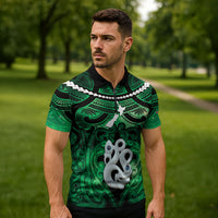 Personalised Maori Matariki Manaia Kakariki Zipper Polo Shirt Maori Kowhaiwhai Pattern Galaxy