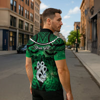 Personalised Maori Matariki Manaia Kakariki Zipper Polo Shirt Maori Kowhaiwhai Pattern Galaxy
