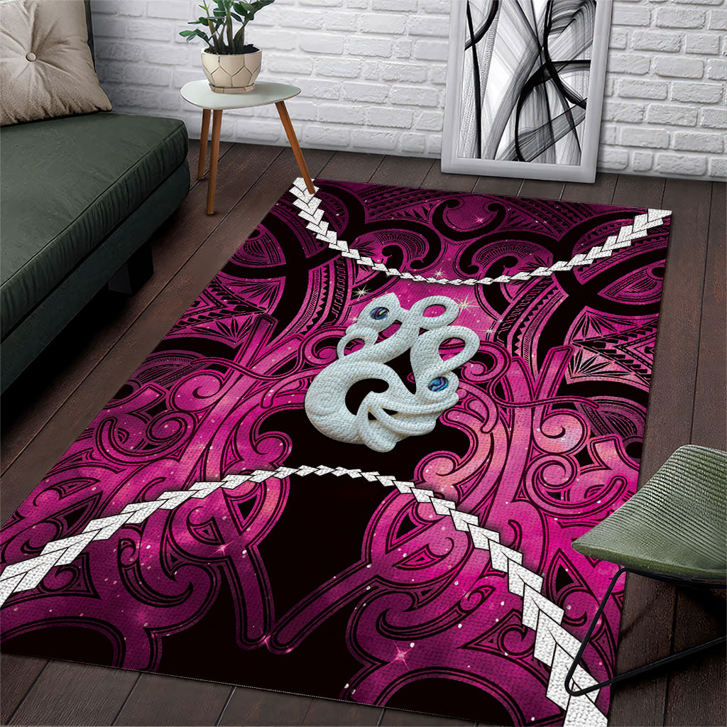 Maori Matariki Manaia Mawhero Area Rug Maori Kowhaiwhai Pattern Galaxy LT01 Pink - Polynesian Pride