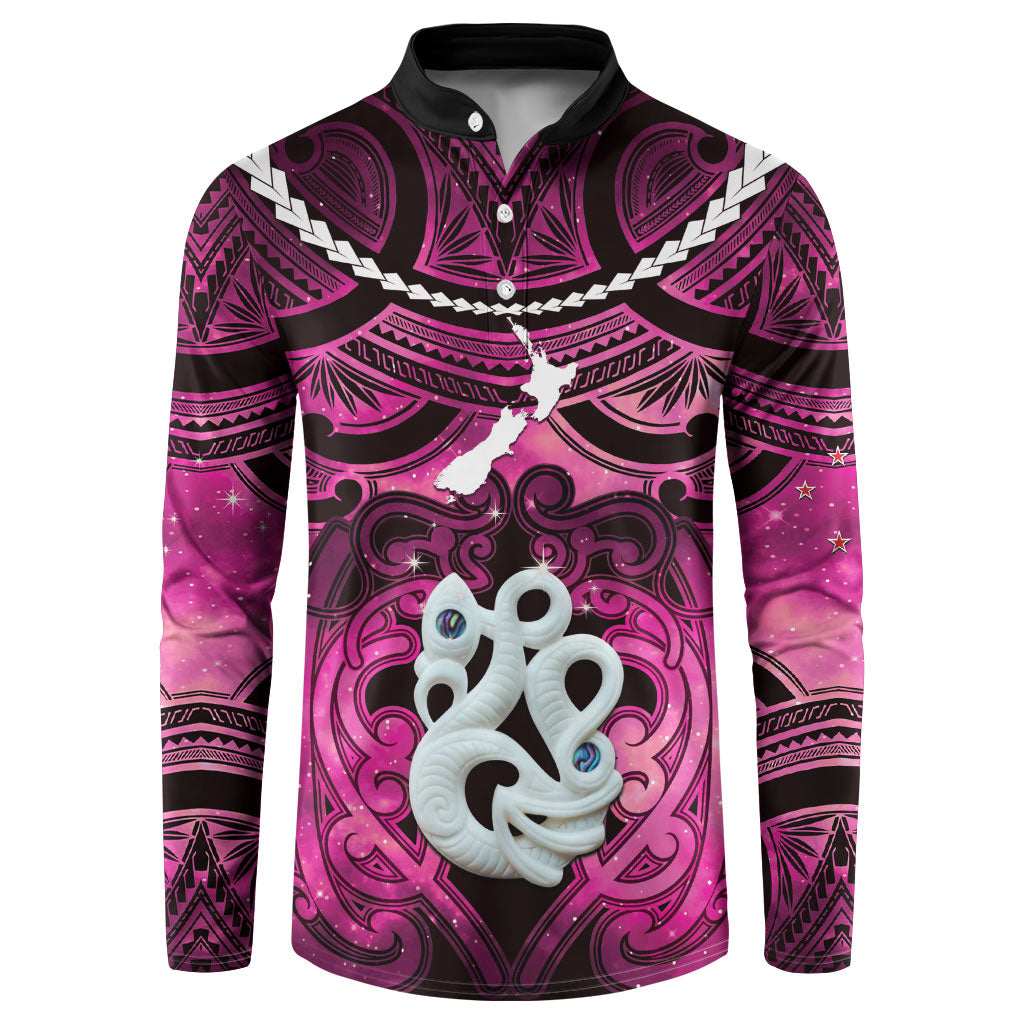 Personalised Maori Matariki Manaia Mawhero Button Sweatshirt Maori Kowhaiwhai Pattern Galaxy