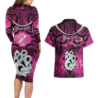 Personalised Maori Matariki Manaia Mawhero Couples Matching Long Sleeve Bodycon Dress and Hawaiian Shirt Maori Kowhaiwhai Pattern Galaxy
