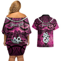 Personalised Maori Matariki Manaia Mawhero Couples Matching Off Shoulder Short Dress and Hawaiian Shirt Maori Kowhaiwhai Pattern Galaxy