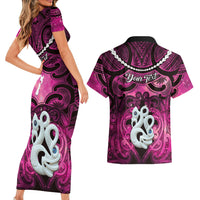 Personalised Maori Matariki Manaia Mawhero Couples Matching Short Sleeve Bodycon Dress and Hawaiian Shirt Maori Kowhaiwhai Pattern Galaxy