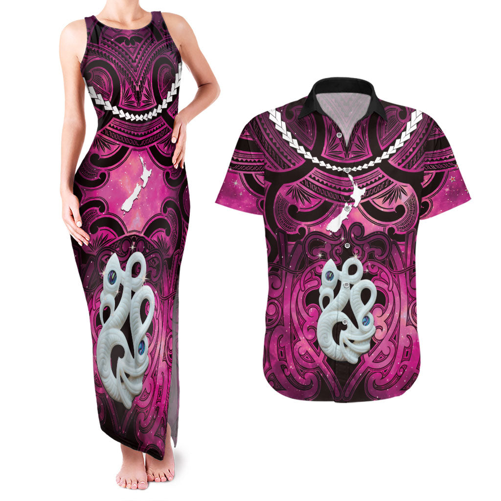 Personalised Maori Matariki Manaia Mawhero Couples Matching Tank Maxi Dress and Hawaiian Shirt Maori Kowhaiwhai Pattern Galaxy