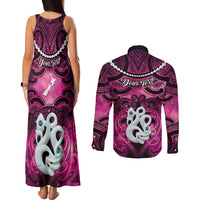 Personalised Maori Matariki Manaia Mawhero Couples Matching Tank Maxi Dress and Long Sleeve Button Shirt Maori Kowhaiwhai Pattern Galaxy