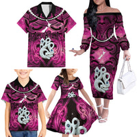 Personalised Maori Matariki Manaia Mawhero Family Matching Off The Shoulder Long Sleeve Dress and Hawaiian Shirt Maori Kowhaiwhai Pattern Galaxy