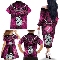 Personalised Maori Matariki Manaia Mawhero Family Matching Off The Shoulder Long Sleeve Dress and Hawaiian Shirt Maori Kowhaiwhai Pattern Galaxy