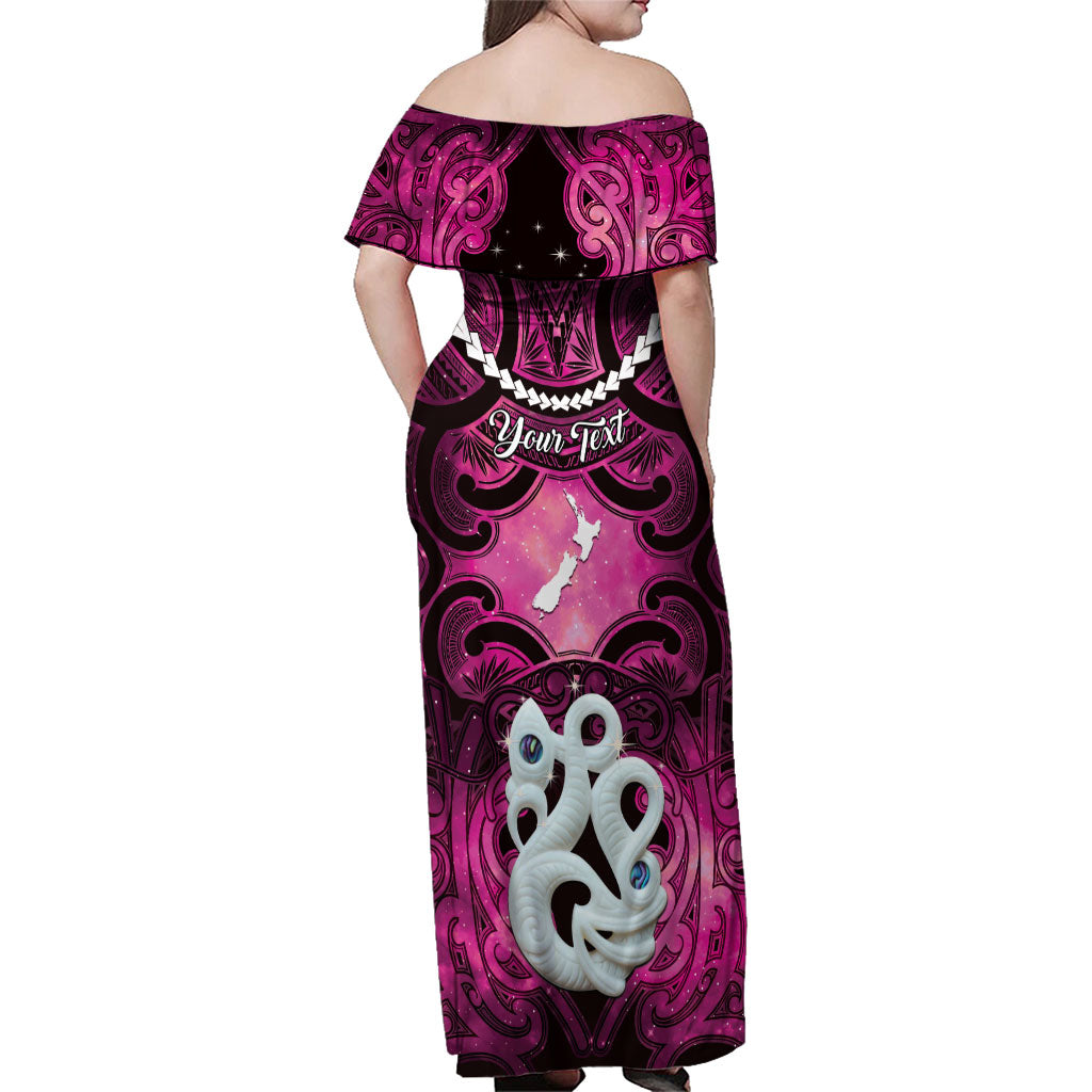 Personalised Maori Matariki Manaia Mawhero Family Matching Off Shoulder Maxi Dress and Hawaiian Shirt Maori Kowhaiwhai Pattern Galaxy