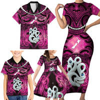 Personalised Maori Matariki Manaia Mawhero Family Matching Short Sleeve Bodycon Dress and Hawaiian Shirt Maori Kowhaiwhai Pattern Galaxy