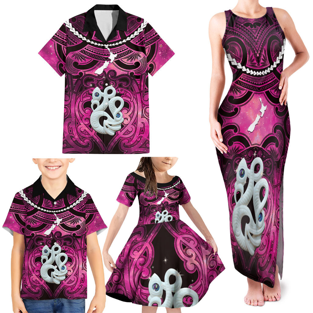 Personalised Maori Matariki Manaia Mawhero Family Matching Tank Maxi Dress and Hawaiian Shirt Maori Kowhaiwhai Pattern Galaxy
