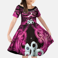 Personalised Maori Matariki Manaia Mawhero Kid Short Sleeve Dress Maori Kowhaiwhai Pattern Galaxy LT01 KID Pink - Polynesian Pride