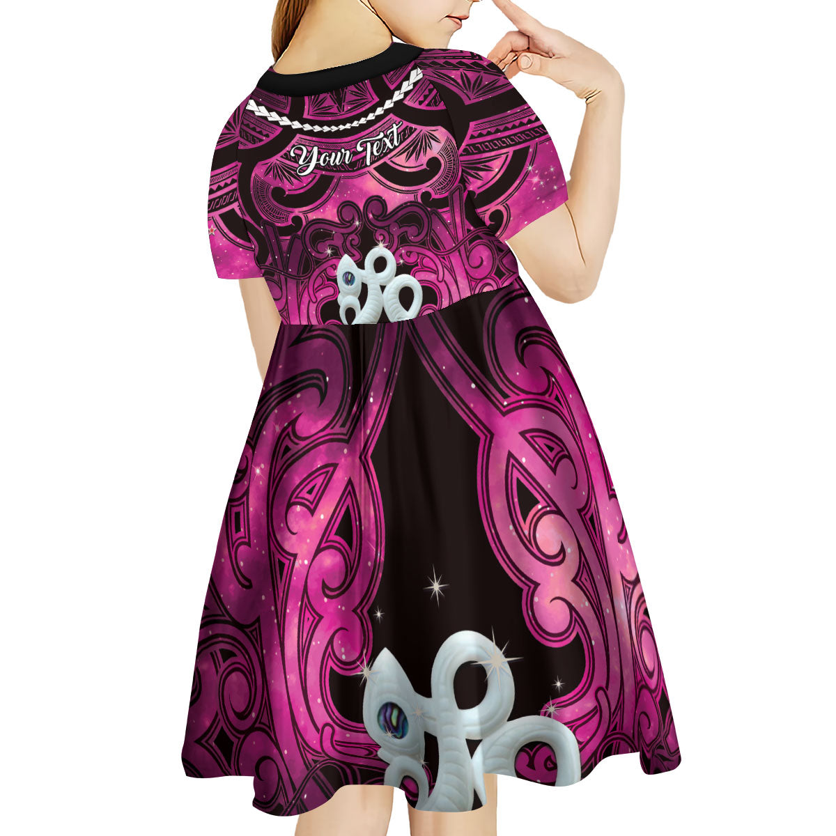 Personalised Maori Matariki Manaia Mawhero Kid Short Sleeve Dress Maori Kowhaiwhai Pattern Galaxy LT01 - Polynesian Pride