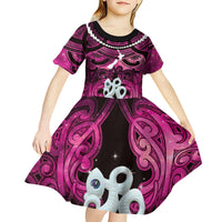 Personalised Maori Matariki Manaia Mawhero Kid Short Sleeve Dress Maori Kowhaiwhai Pattern Galaxy LT01 - Polynesian Pride