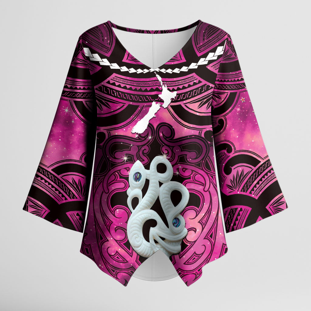 Personalised Maori Matariki Manaia Mawhero Kimono Sleeve Blouse Maori Kowhaiwhai Pattern Galaxy