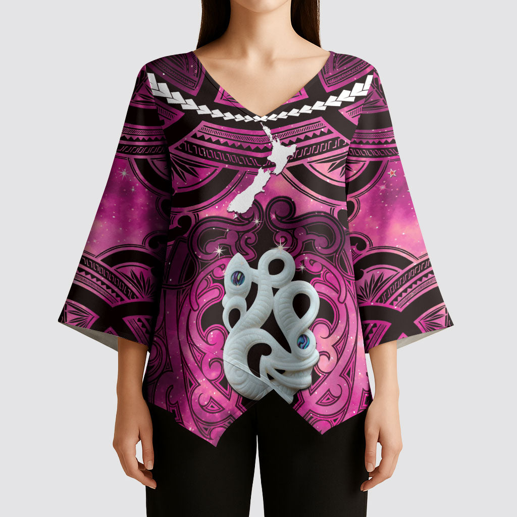 Personalised Maori Matariki Manaia Mawhero Kimono Sleeve Blouse Maori Kowhaiwhai Pattern Galaxy