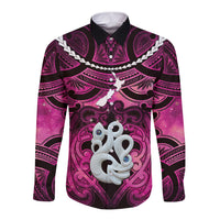Personalised Maori Matariki Manaia Mawhero Long Sleeve Button Shirt Maori Kowhaiwhai Pattern Galaxy