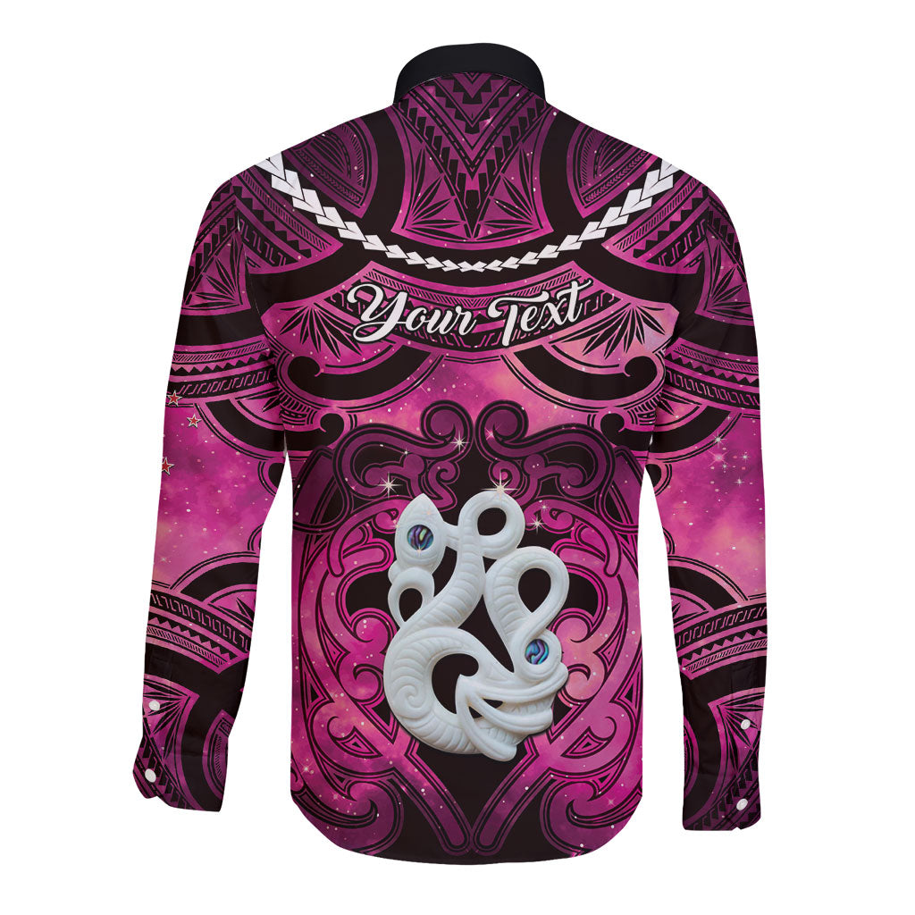 Personalised Maori Matariki Manaia Mawhero Long Sleeve Button Shirt Maori Kowhaiwhai Pattern Galaxy